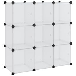 Berkfield Home Storage Cube Organiser with 9 Cubes & Doors Transparent PP in Clear - thumbnail 2