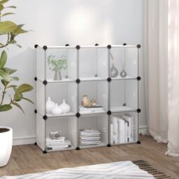 Berkfield Home Storage Cube Organiser with 9 Cubes & Doors Transparent PP in Clear - thumbnail 1