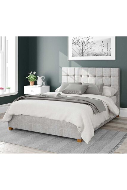 Aspire Sinatra Upholstered Ottoman Storage Bed, Pure Pastel Cotton Fabric in Grey - Size: King - image 1