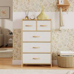 Kelvenix Dresser for Bedroom 5-Drawer Bamboo Chest of Drawers in White - Size: 0.6m2 - thumbnail 5