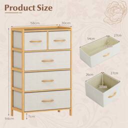 Kelvenix Dresser for Bedroom 5-Drawer Bamboo Chest of Drawers in White - Size: 0.6m2 - thumbnail 2