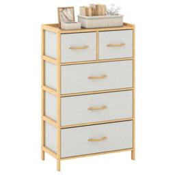 Kelvenix Dresser for Bedroom 5-Drawer Bamboo Chest of Drawers in White - Size: 0.6m2