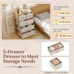Kelvenix Dresser for Bedroom 5-Drawer Bamboo Chest of Drawers in White - Size: 0.6m2 - thumbnail 3