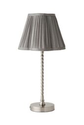 ValueLights Maeve Dark Grey Pleated Faux Silk Scallop Shade Brushed Chrome Bobbin Table Lamp in Silver - thumbnail 6