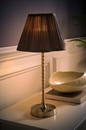 ValueLights Maeve Dark Grey Pleated Faux Silk Scallop Shade Brushed Chrome Bobbin Table Lamp in Silver - thumbnail 2