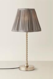 ValueLights Maeve Dark Grey Pleated Faux Silk Scallop Shade Brushed Chrome Bobbin Table Lamp in Silver - thumbnail 3