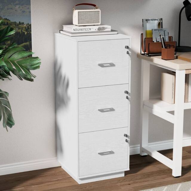 EONLION White 3 Drawers Lockable File Cabinet - Size: 100 cm - image 1
