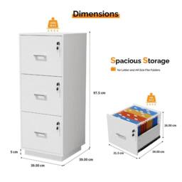 EONLION White 3 Drawers Lockable File Cabinet - Size: 100 cm - thumbnail 2