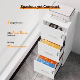 EONLION White 3 Drawers Lockable File Cabinet - Size: 100 cm - thumbnail 3