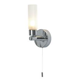 First Choice Lighting Polished Chrome IP44 Bathroom Tube Wall Light With Pull Cord Switch in Silver