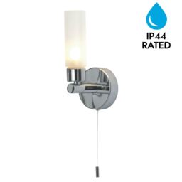 First Choice Lighting Polished Chrome IP44 Bathroom Tube Wall Light With Pull Cord Switch in Silver - thumbnail 2