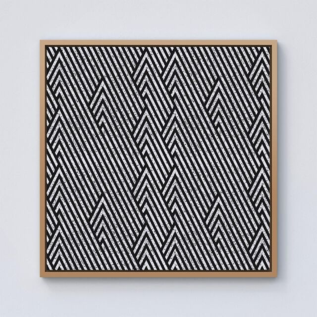 Warren Reed - Designer Oblique Black Grunge Pattern Framed Canvas in Light Brown - Size: w40 inch x h40 inch - image 1