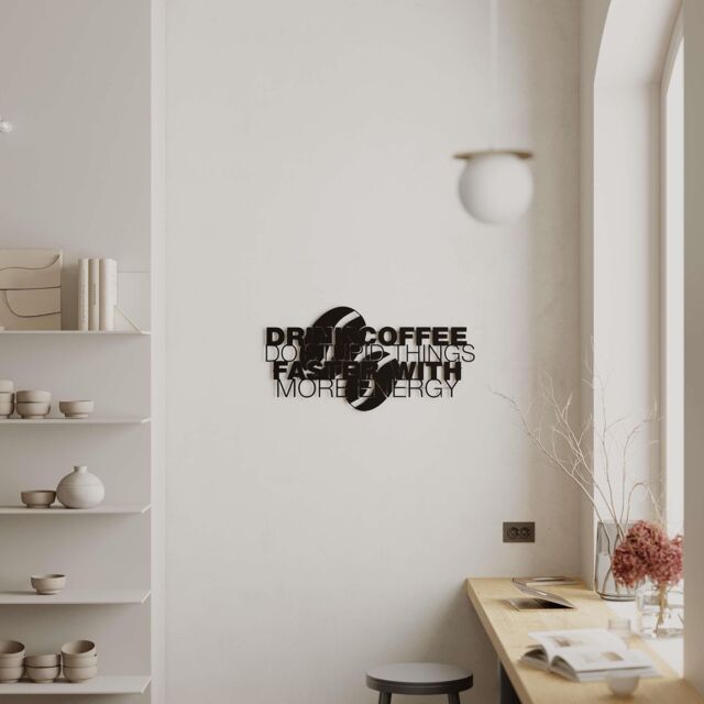 Decortie Coffee for More Energy' Metal Art Wall Home Decorative Ornament in Black - image 1