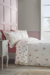 Catherine Lansfield Brushed Ditsy Floral Cotton Reversible Duvet Cover Set in Pink - Size: Double - thumbnail 2