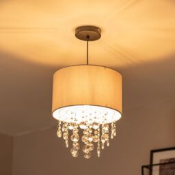 ValueLights Lulu Grey Easy Fit Fabric Lampshade With Acrylic Jewel Bead Droplets - thumbnail 2
