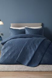 Serene 'Cavali' Pinsonic Microfibre Textured Warm Bedspread in Dark Blue - thumbnail 2