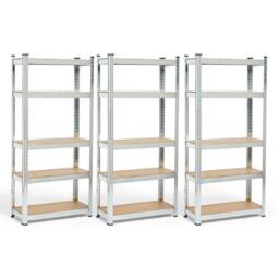 NESTLUNE 5-Tier Garage Shelving Units VonHaus Pack of 3 in Grey - Size: 10000mm x 520mm - thumbnail 1