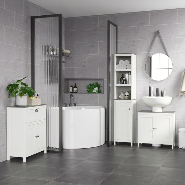 Kleankin Bathroom Furniture Set with Adjustable Shelves Antique White - image 1