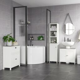 Kleankin Bathroom Furniture Set with Adjustable Shelves Antique White - thumbnail 1