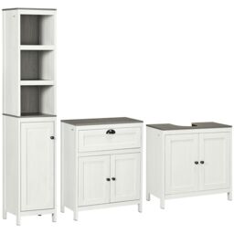 Kleankin Bathroom Furniture Set with Adjustable Shelves Antique White - thumbnail 2