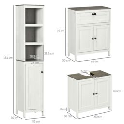 Kleankin Bathroom Furniture Set with Adjustable Shelves Antique White - thumbnail 3