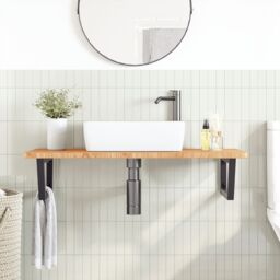 Berkfield Home Basin Shelf Wall Mounted Steel & Solid Wood Oak in Brown - thumbnail 3