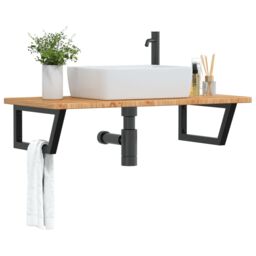 Berkfield Home Basin Shelf Wall Mounted Steel & Solid Wood Oak in Brown