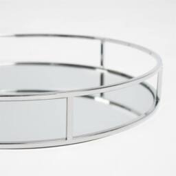 OHS Round Mirrored Storage Tray Metal Frame Vanity Display Plate in Silver - thumbnail 5