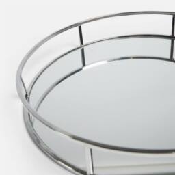OHS Round Mirrored Storage Tray Metal Frame Vanity Display Plate in Silver - thumbnail 4
