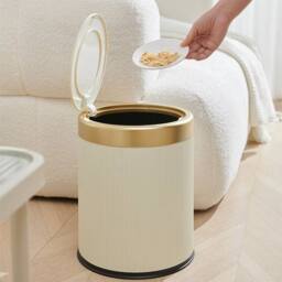 EONLION 12L Bathroom Bin with Press Top Lid in Beige - Size: 100 cm - thumbnail 3