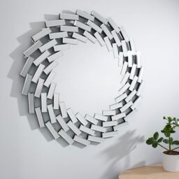 FurnitureboxUK Venetian Medium 80cm Round Silver Patterned Mirrored Frame Hallway Bedroom Dining & Living Room Wall Mirror - thumbnail 2