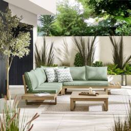 FurnitureboxUK Brisa Solid Wood 5 Seat Outdoor Sofa Set in Green - thumbnail 2