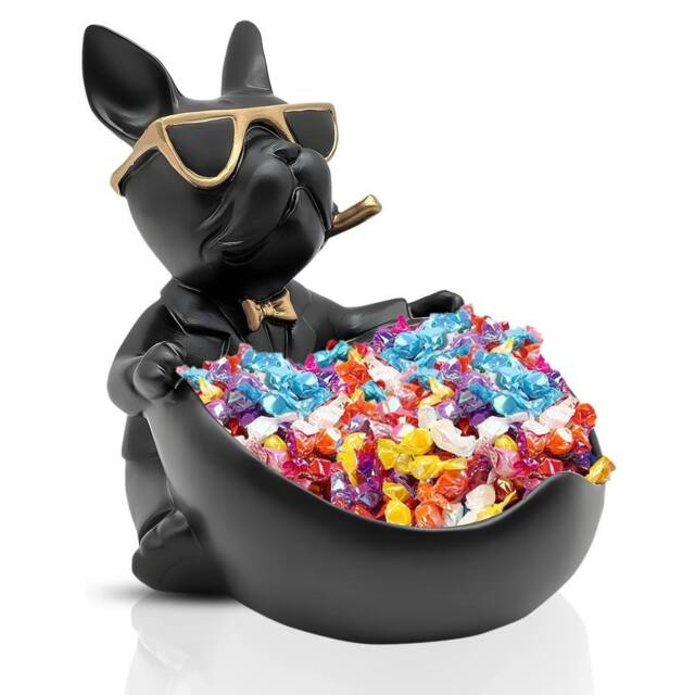 Huhote Heart-Shaped Bulldog Candy Bowl Decor Bulldog Accessories Resin Black - image 1