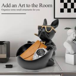 Huhote Heart-Shaped Bulldog Candy Bowl Decor Bulldog Accessories Resin Black - thumbnail 5