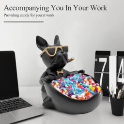 Huhote Heart-Shaped Bulldog Candy Bowl Decor Bulldog Accessories Resin Black - thumbnail 6