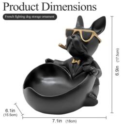 Huhote Heart-Shaped Bulldog Candy Bowl Decor Bulldog Accessories Resin Black - thumbnail 2