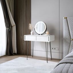 CARME HOME Piper White Dressing Table with Riley Black LED Mirror - thumbnail 1