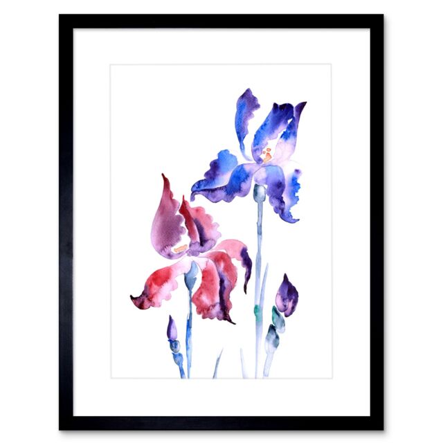 "Artery8 Wall Art Print Flowers Violet Iris Art Framed 9x7 inch in Black - Size: W7"" x H9""" - image 1