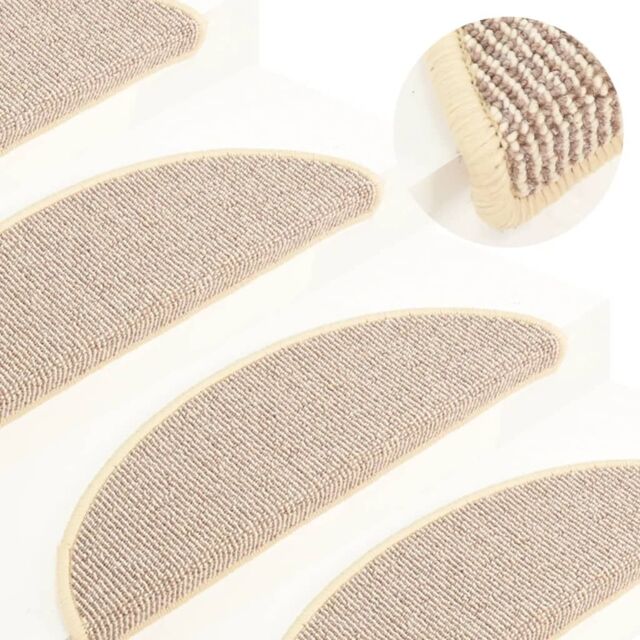 Berkfield Home Carpet Stair Treads 15 pcs White & Brown 56x17x3 cm - Size: Medium - image 1