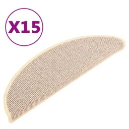 Berkfield Home Carpet Stair Treads 15 pcs White & Brown 56x17x3 cm - Size: Medium - thumbnail 2