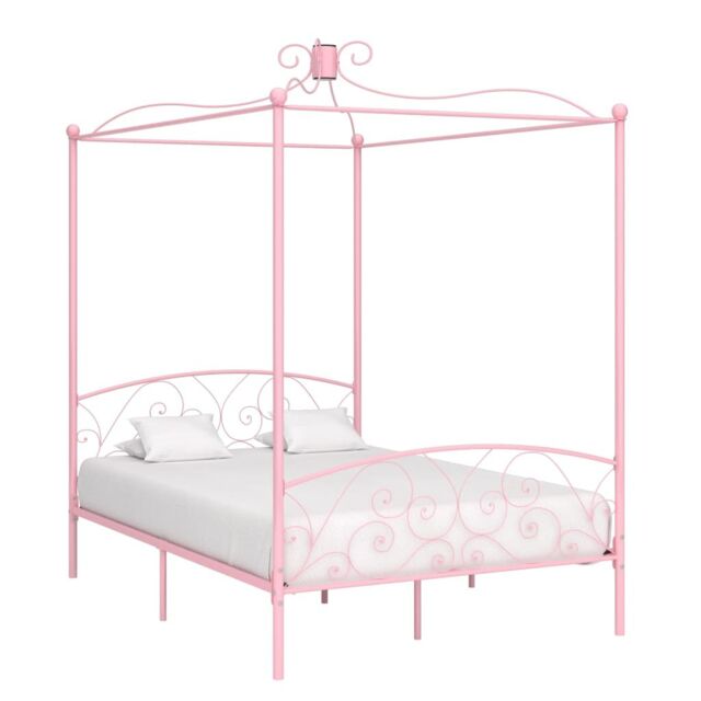 Berkfield Home Canopy Bed Frame Pink Metal 120x200 cm - Size: Small Double - image 1
