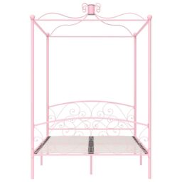Berkfield Home Canopy Bed Frame Pink Metal 120x200 cm - Size: Small Double - thumbnail 3