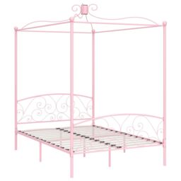 Berkfield Home Canopy Bed Frame Pink Metal 120x200 cm - Size: Small Double - thumbnail 2