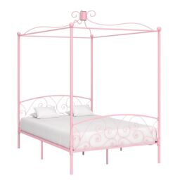 Berkfield Home Canopy Bed Frame Pink Metal 120x200 cm - Size: Small Double - thumbnail 1