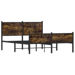 Berkfield Home Metal Bed Frame without Mattress Smoked Oak 140x200 cm in Brown - thumbnail 1
