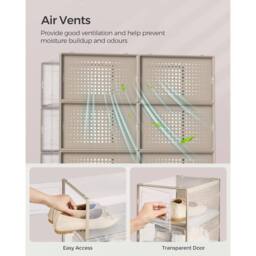 SONGMICS Pack of 18 Medium Stackable Storage Organisers Foldable Boxes in Nude - thumbnail 6