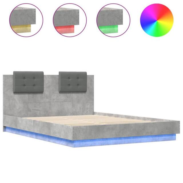 Berkfield Home Bed Frame with LED without Mattress Concrete Grey 150x200 cm King Size - image 1