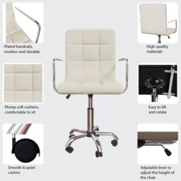 Home Discount Vida Designs Calbo Adjustable Chair UKFR Fabric Armrest Ergonomic in Beige - thumbnail 3