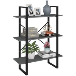 Berkfield Home Modern 3-Tier Book Cabinet Grey 80x30x105 cm Solid Pine Wood - Size: 80 x 30 x 105 cm - thumbnail 1