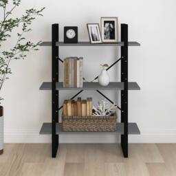 Berkfield Home Modern 3-Tier Book Cabinet Grey 80x30x105 cm Solid Pine Wood - Size: 80 x 30 x 105 cm - thumbnail 4